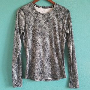 Nike Dri-Fit Running Black & White Patterned Long Sleeve Top